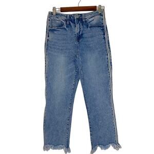 Women’s Side Zip High Rise Ankle Frayed Crop Blue Denim Jeans Wild Fable